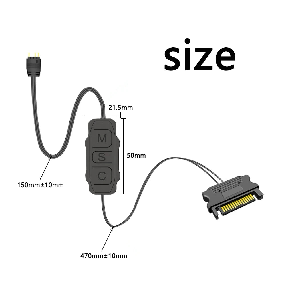 5V 3PIN ARGB Controller SATA Interface Extension Cable Light Controller Adapter for PC Fan CPU Cooler Fan Light Strip