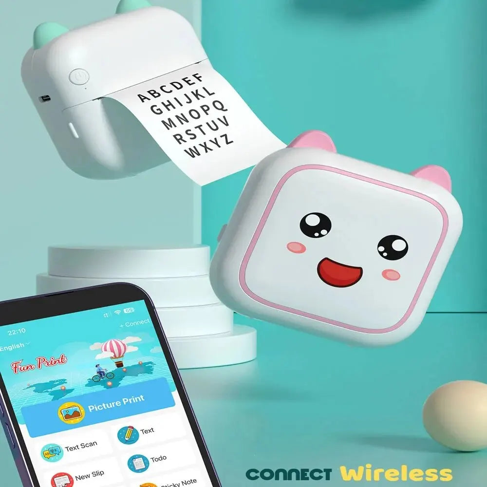 Mini Smile Printer Inkless With Thermal Paper Adhesive Photo Label Recorder Graffiti Printing Bluetooth Wirelss Maker For Home