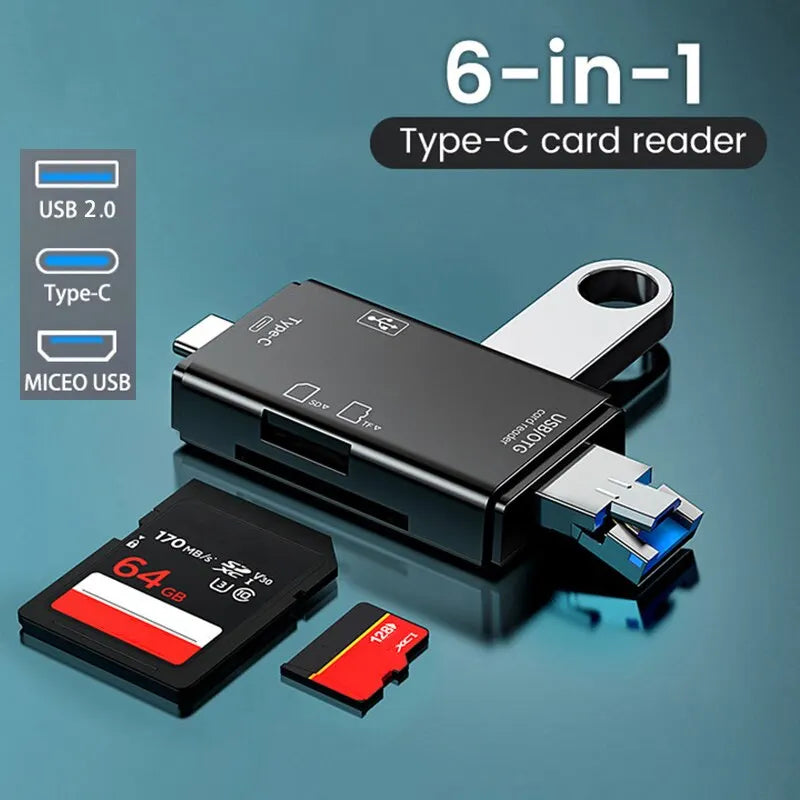 Otg Type C Card Reader Usb 2 0 Tf Mirco Sd Smart Memory Flash Memory Adapter Mini Mobile Phone Accessories 6in1