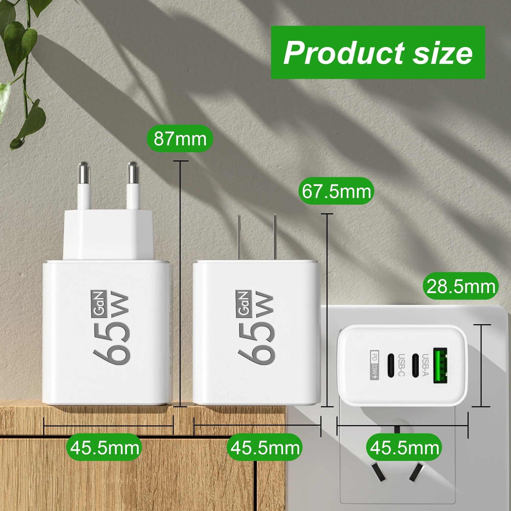 GaN PD Fast Charger with Type C and USB Ports 3 in 1 Quick Charging Adapter for iPhone 15  Samsung Huawei Xiaomi Mobile Devices