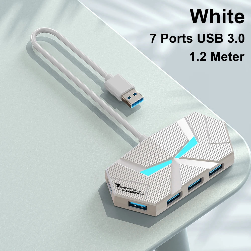 7 Ports USB 3.0 HUB USB Docking Station USB Splitter Adapter 5Gbps High Speed Transmission PD Power Supply For Laptop Computer