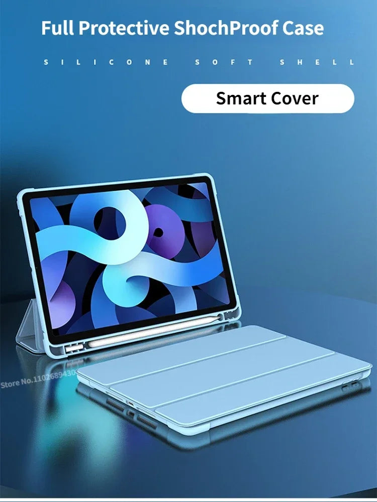 for iPad A16 11th 10.2 Pro 11 9.7 Air 11 10.9 10.5 Air 3 Smart Cover with Pencil Holder iPad 10th 9th 8th 7th 6th 5th Gen Fundas