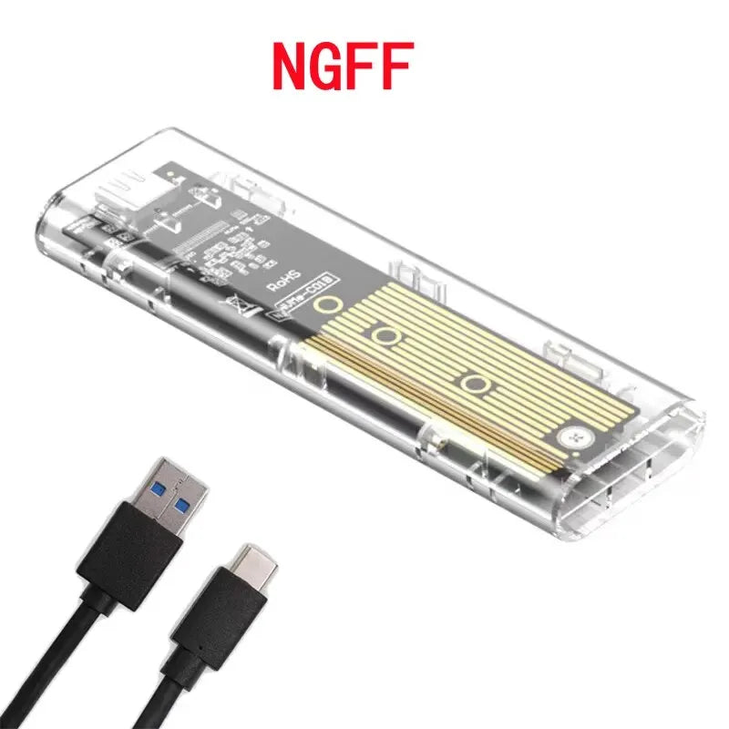 M.2 NVME PCIe /NGFF SATA /Dual Protocol SSD Case Clear USB Type C 10Gbps M2 SSD Transparent External Enclosure Hard Disk Box