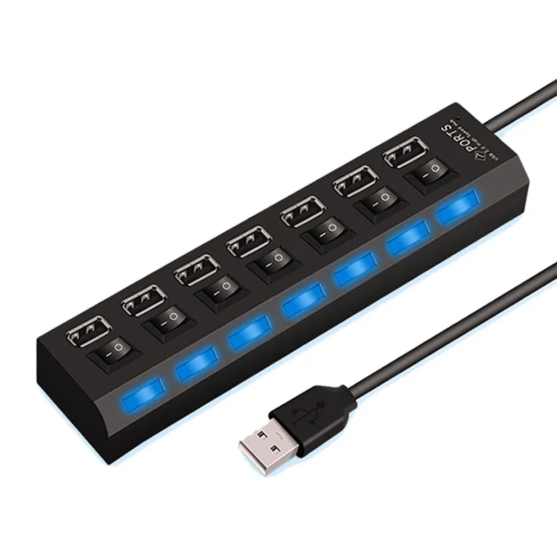 Expander Multi USB Splitter Multiple Extender with LED Lamp Switch for PC Laptop High Speed 4/7 Ports USB HUB 2.0 Adapter
