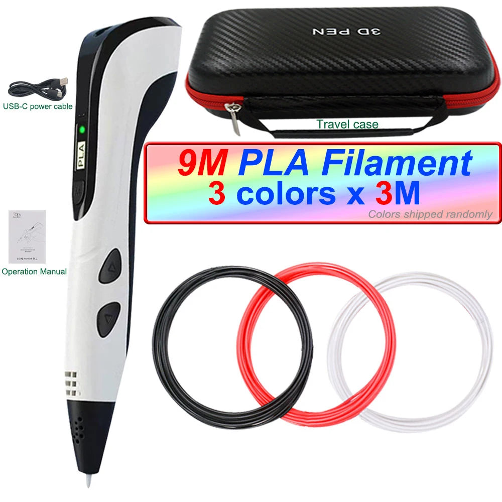 2025 3D Pen Set for Children 3D Printing Pen with LED Screen 100M PLA Power Adapter Travel Box Christmas Birthday Gift for Kids