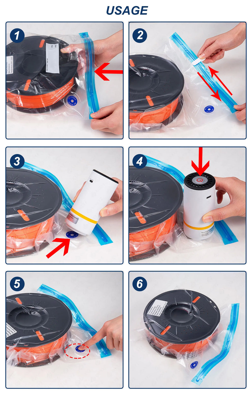 3D Printer PLA ABS TPU PETG 1kg Filament Vacuum Storage Bags Keep Material Dry Avoid Moisture Consumable Safekeep Filament Bag