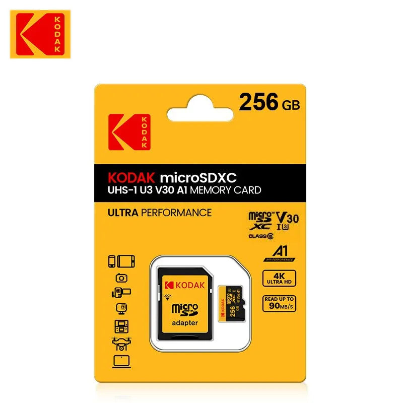 KODAK Micro SD 512GB 256GB Memory Card UP TO 100MB/s C10 U3 32GB 64GB 128GB TF Card 4K HD For USB Card Reader Adapter Microsd