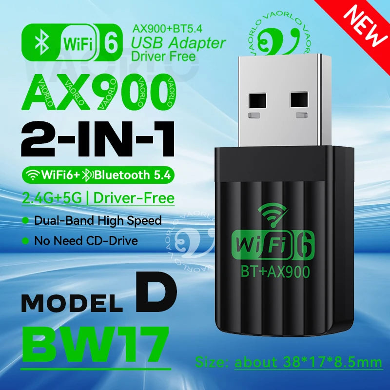 2 IN 1 AX900 WIFI6 USB Adapter Bluetooth 5.4 Dual Band 2.4G&5G 900Mbps WiFi 6 802.11AX Mini Wireless Card Receiver For WIN 10/11
