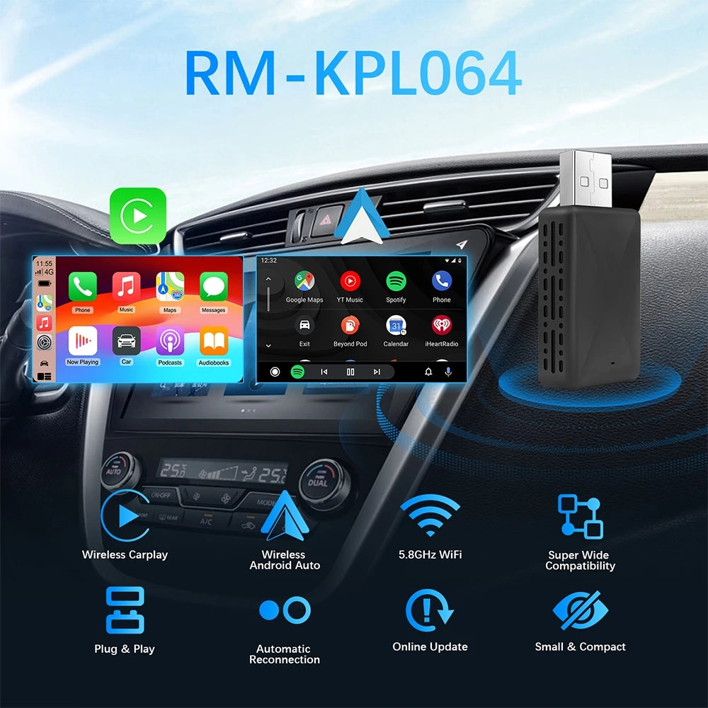 New 2in1 Wireless Android Auto Adapter Carplay Wireless Plug And Play For Renault Arkana Captur Clio MEGANE AUSTRAL ZOE E-Tech