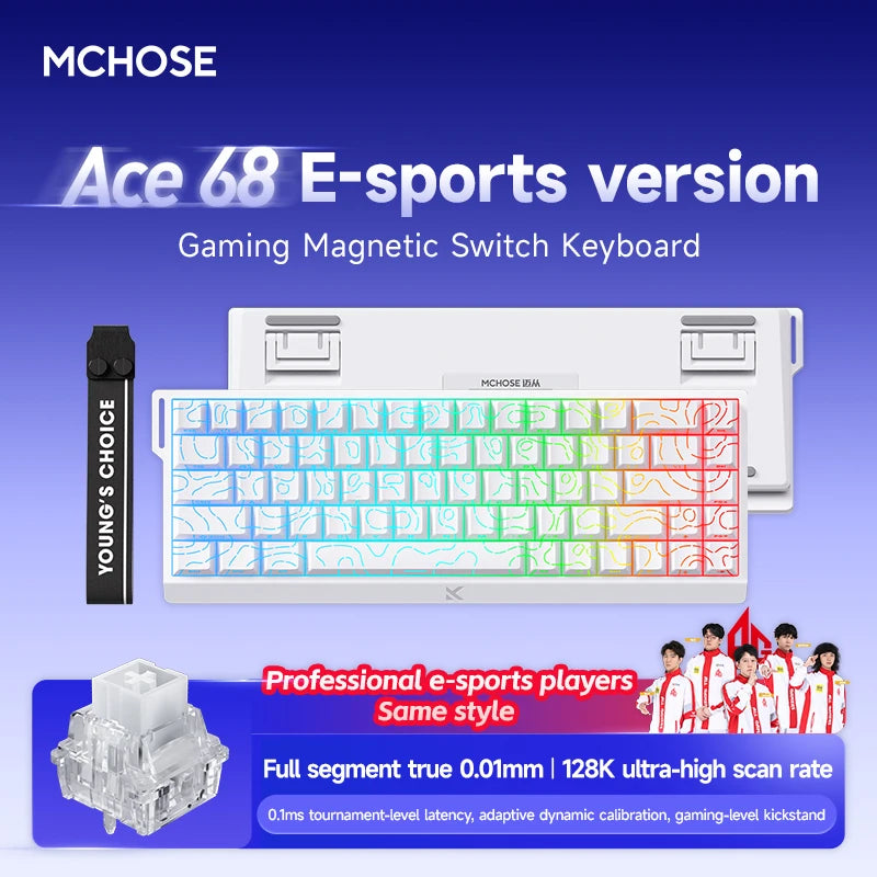 MCHOSE ACE68 ACE60 Pro Magnetic Keyboard Wired Mechanical for Gaming 0.01mm RapidTrigg 8000Hz SOCD/Rs 0.125ms 128K Sampling Rate