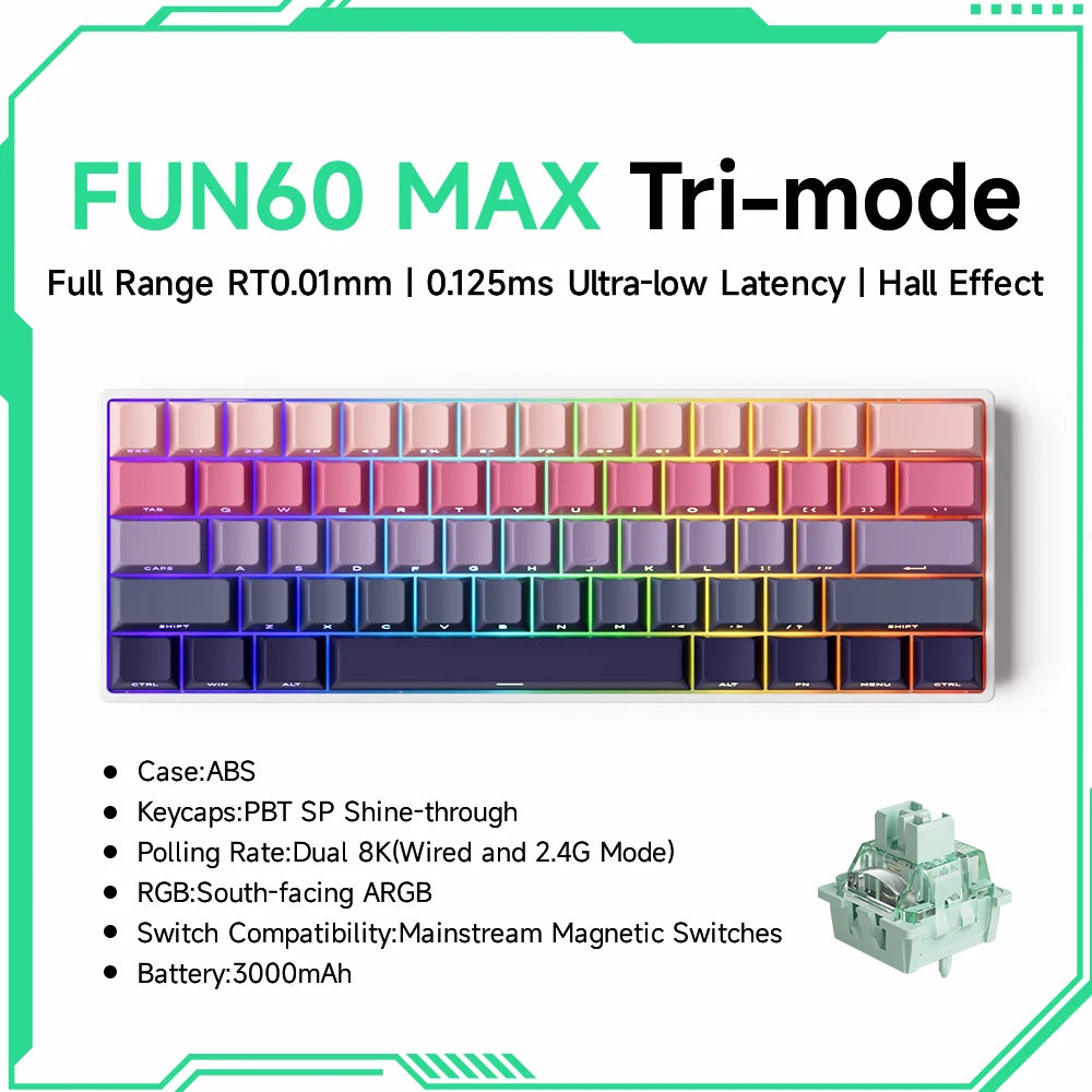 MONSGEEK FUN60 PRO&MAX HE Machanical Keyboard Magnetic Switch 60% Wireless Gaming Keyboard Rapid Trigger 8K ARGB Custom Keyboard