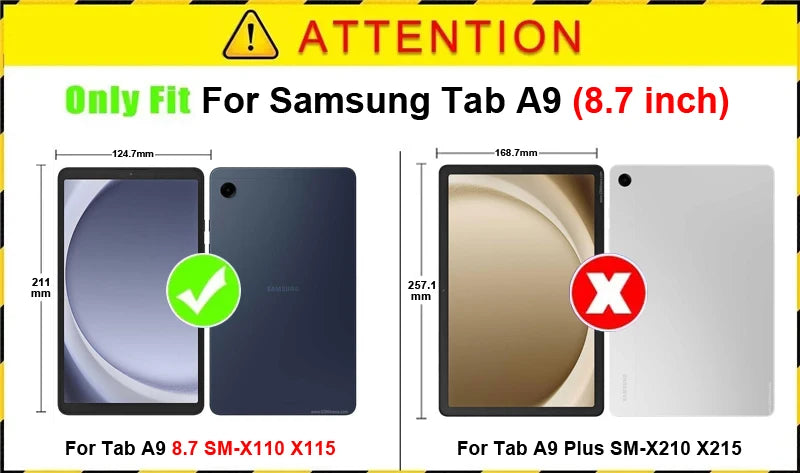 For Samsung Tab A9 Case 8.7" Trifold PU Leaher Soft Back Stand Tablet Coque For Galaxy Tab A9 8.7 inch SM X110 X115 Case Funda