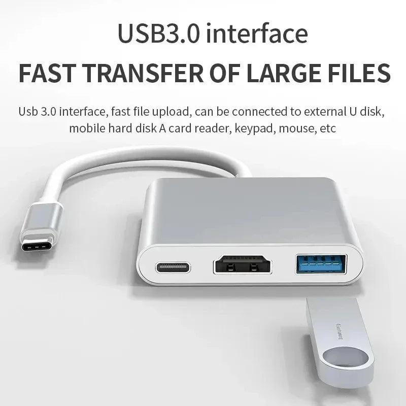 3 In 1 Usb C Hub With 100 Watt Power Delivery Usb  4K Hdmi Compatible For Macbook Surface Chrome Steam Deck Stable Smart Adapter