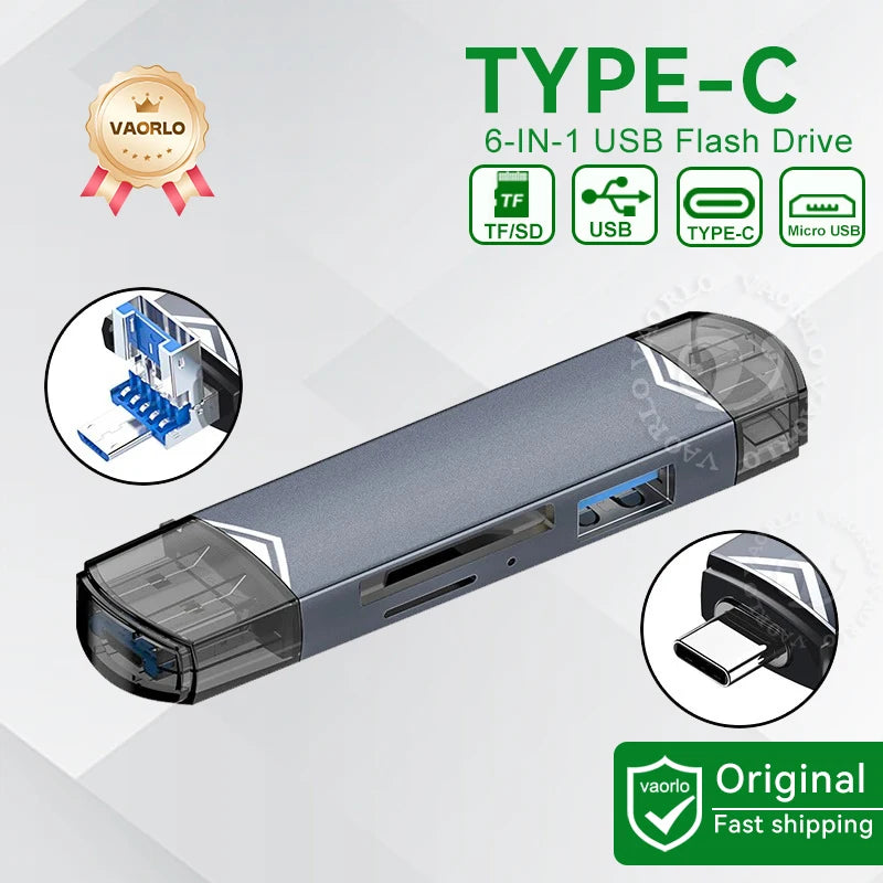 6 In 1 OTG Multifunction USB 3.0 Card Reader U Disk TYPE-C/Usb/Tf/Sd Flash Drive Memory Card for Adapter Phone Laptop Compute