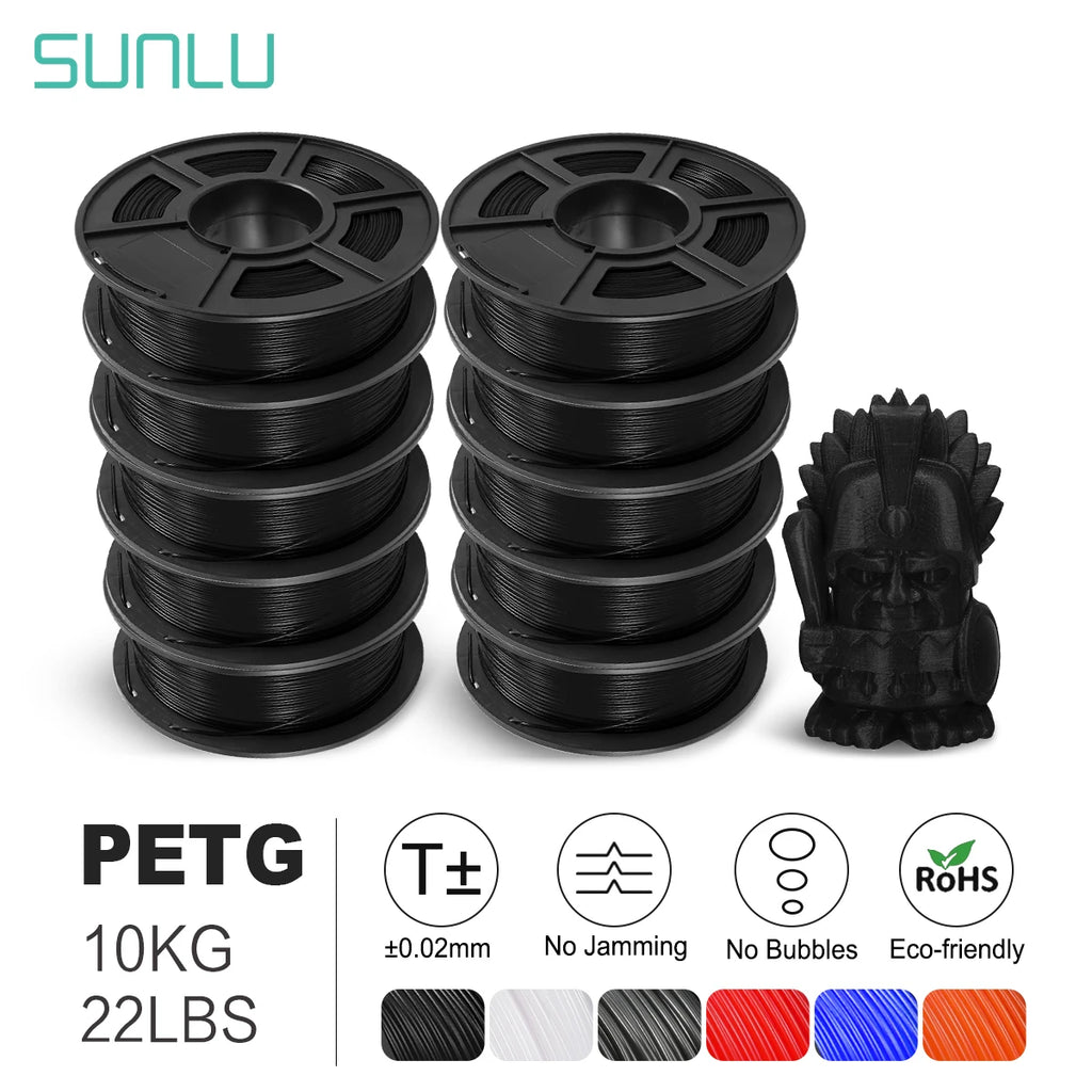 SUNLU PLA PETG PLA Plus Filaments 10 Rolls 3D Filament 1KG/roll 1.75mm 100% Filament Lines Up Neatly For 3D Printing From EU US