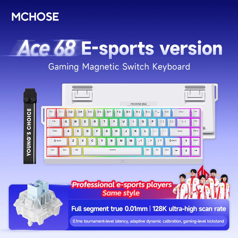 MCHOSE ACE68 ACE60 Pro Magnetic Keyboard Wired Mechanical for Gaming 0.01mm RapidTrigg 8000Hz SOCD/Rs 0.125ms 128K Sampling Rate