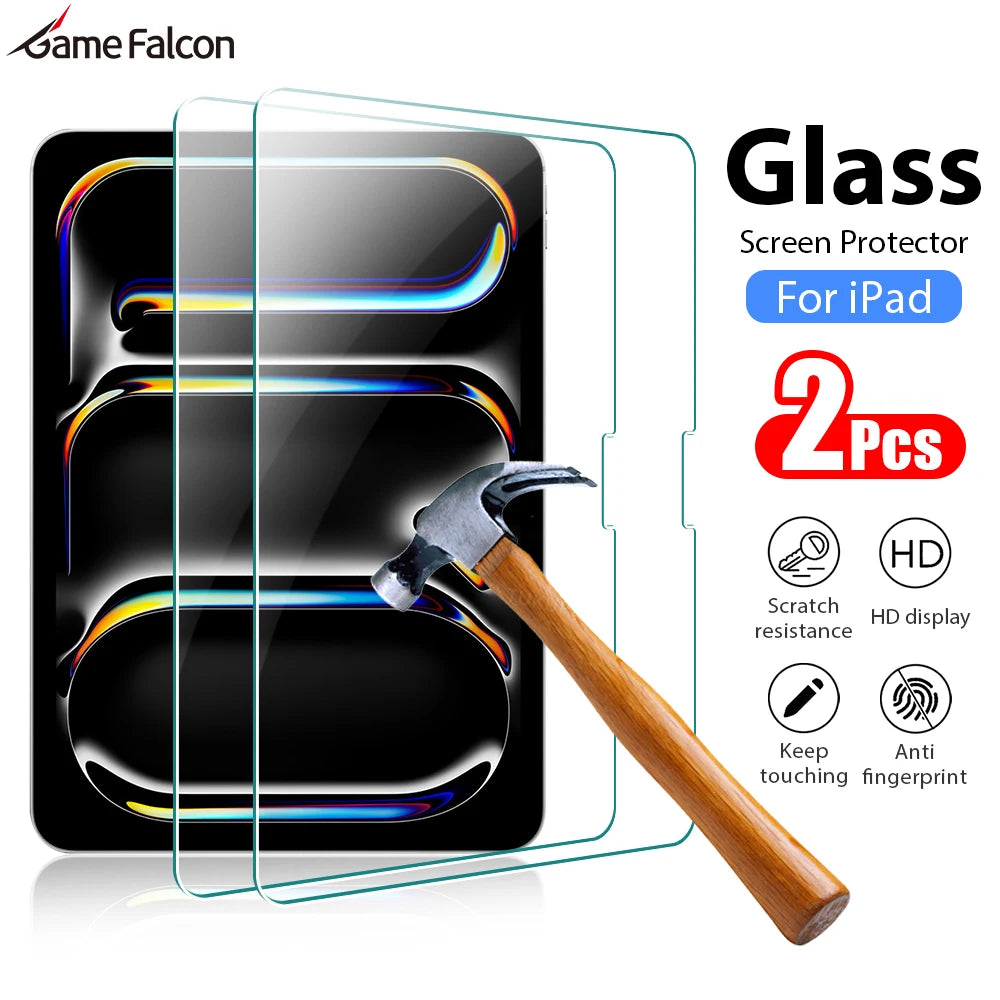 2Pcs Tempered Glass Screen Protector For Ipad Pro 13 12.9 M4 Air 11 M3 M2 5 4 Mini 6 7 9 9th 10 10th Generation A16 Accessories