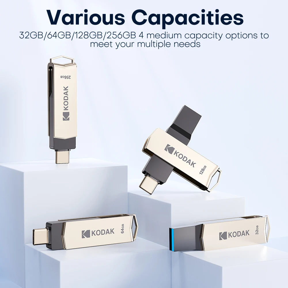 KODAK USB3.2 Type C Two in One Flash Drive 256GB 128GB 32GB Pendrive High Speed Dual Memory Stick For Smartphone Laptop