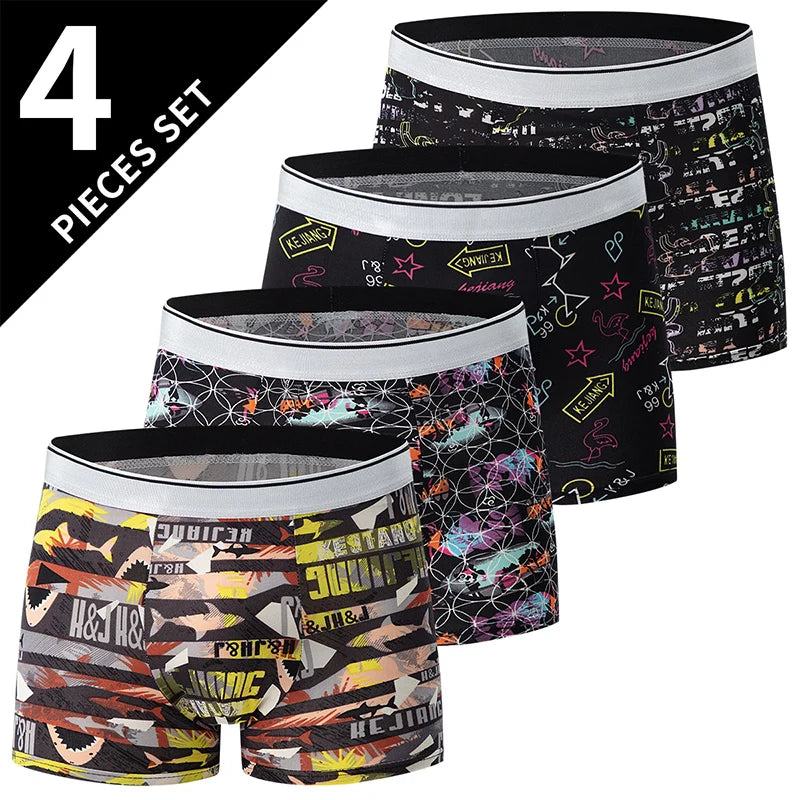 4/10 Piece Men's To Teenagers' Parent-child Underwear Simple And Fashionable Printed Boyshort Joker Casual Elastic Waist Shorts