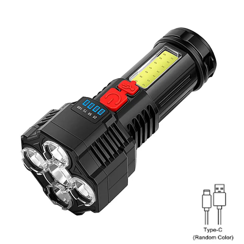Heinast High Power LED Flashlight Powerful TYPE-C Rechargeable COB Flashlight With Side Light Torch For Outdoor Camping Hiking