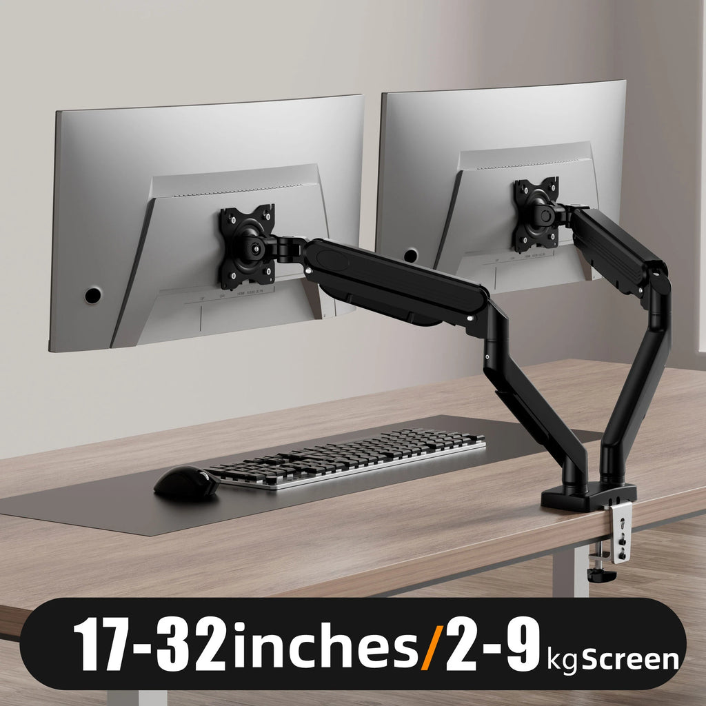 Dual Monitor Mount for 13″–32″ Screens, Adjustable Dual Monitor Stand, with 180° Swivel, Tilt, 360° Rotation for Home Office