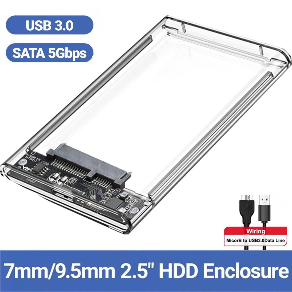 External Hard Drive Transparent 2.5 Inch HDD SSD Case Micro-B To USB3.0 4TB Drive Housing Compatible UASP SATA III Laptop PC