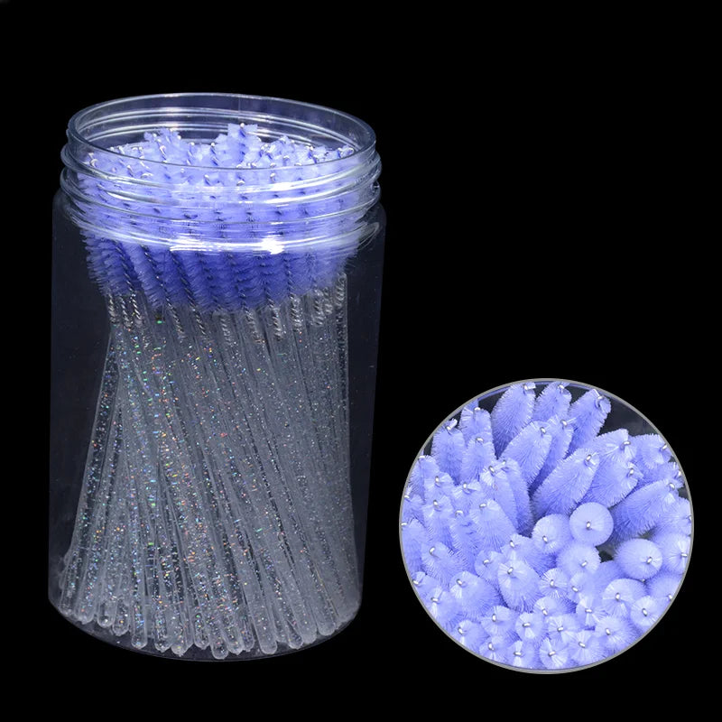CNKESS 50Pcs/Bottle Disposable Eyelash Extension Mascara Wand Glitter Micro Lash Brushes Spoolie With Container Case Wholesale
