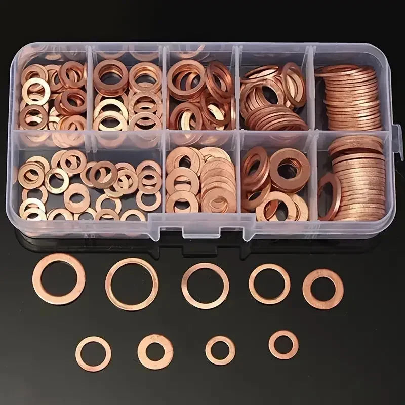 100 PCS Of Copper Washers, Washers, Nuts, And Bolts, With Box M4/M5/M6/M8/M10/M12/M14 Seal Combination Kit For Oil Pan Plugs