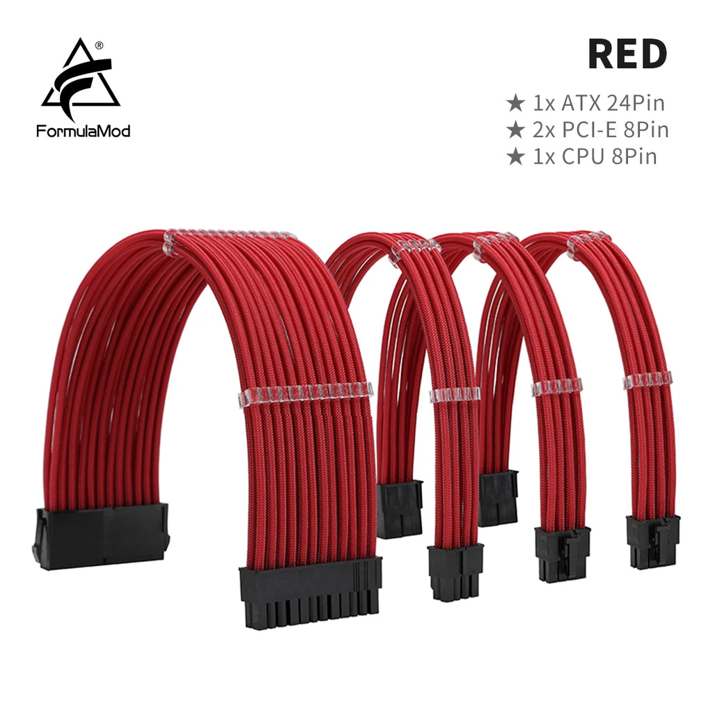 FormulaMod NCK1 Series PSU Extension Cable Kit , Solid Color Cable Solid Combo 300mm ATX24Pin PCI-E8Pin CPU8Pin With Combs