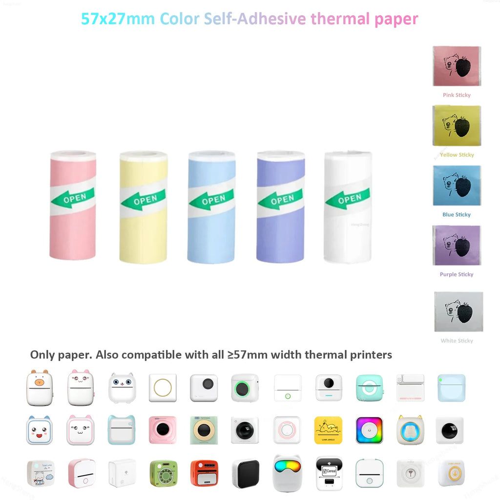 Mini Pocket Printer 5 Rolls Of Self-Adhesive Paper Portable Thermal Printer For Printer Suitable For Home Office Study And Work