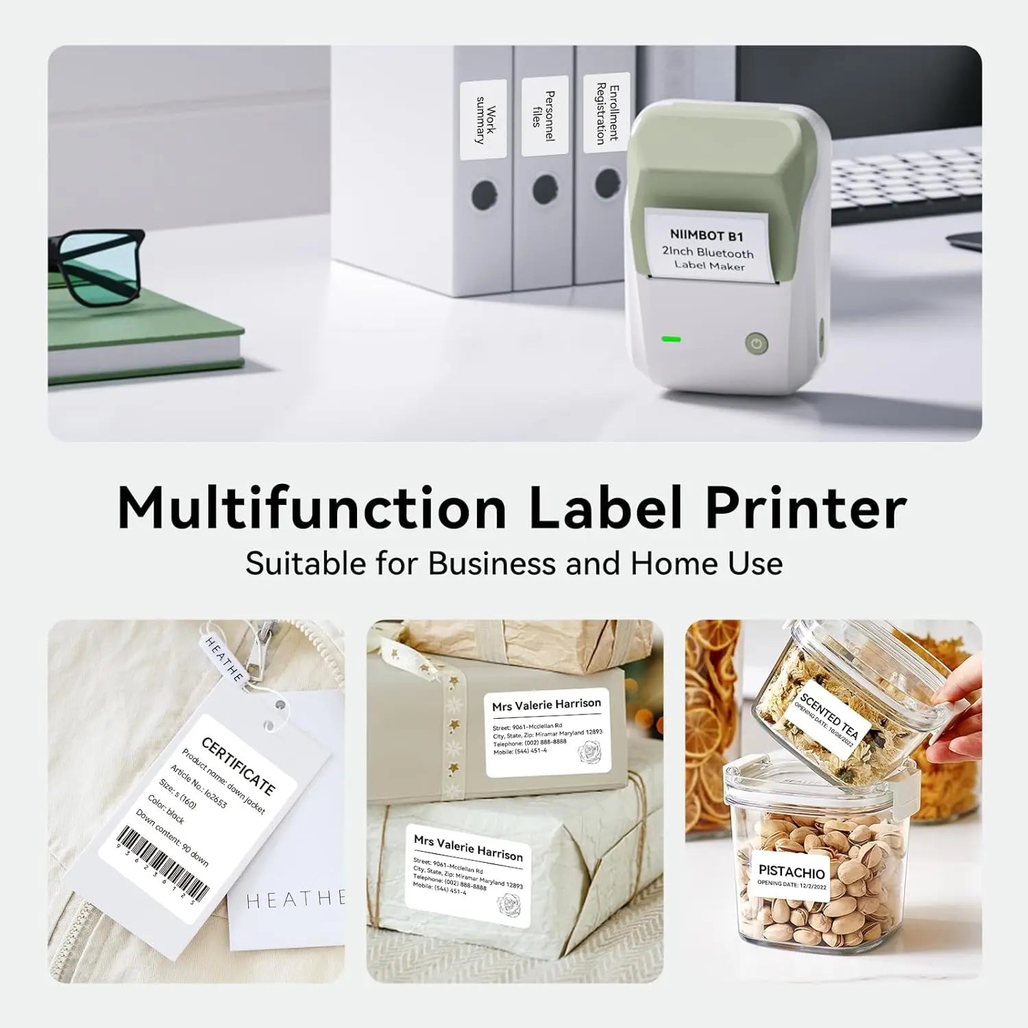 NIIMBOT B1 Portable Thermal Printer With Tapes 2 Inch Adhesive Label Machine Mini Bluetooth Sticker Maker Waterproof Labels Roll