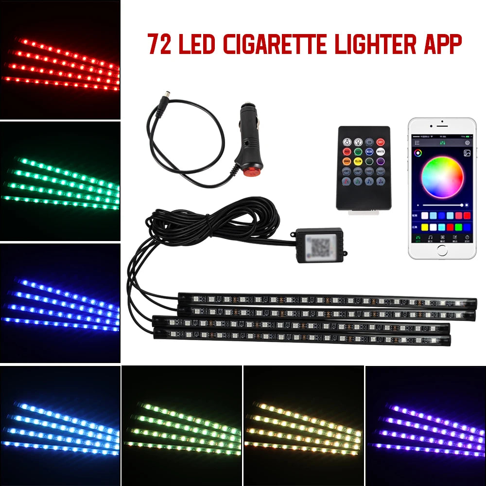 Neon 36 48 72 LED Car Interior Ambient Foot Light Wireless Remote Music APP Control Auto RGB Atmosphere Decorative Lamp