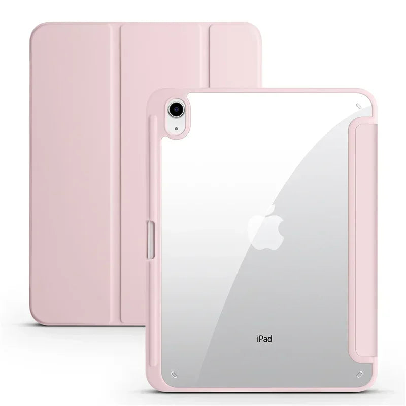 For iPad 10th Gen Case with Pen Holder Trifold Acrylic Clear Back Hard Cover For iPad 10.2 9.7 Air 5 11 iPad 10 9 11th A16 Case