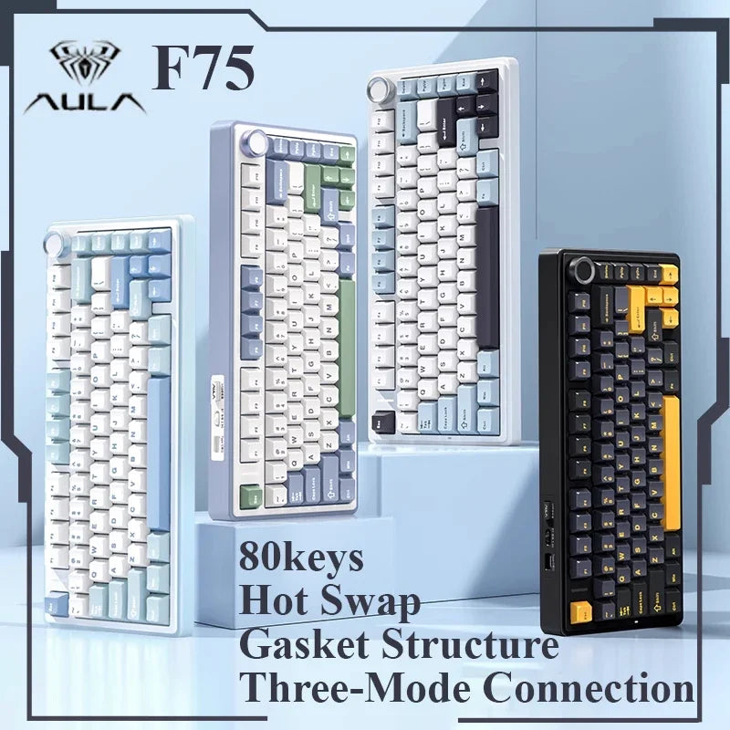 AULA F75 wireless Mechanical Keyboard,Gamer keyboard Customized Hot-Swap 75% Layout,OEM Profile Gasket Structure,Reaper Axis