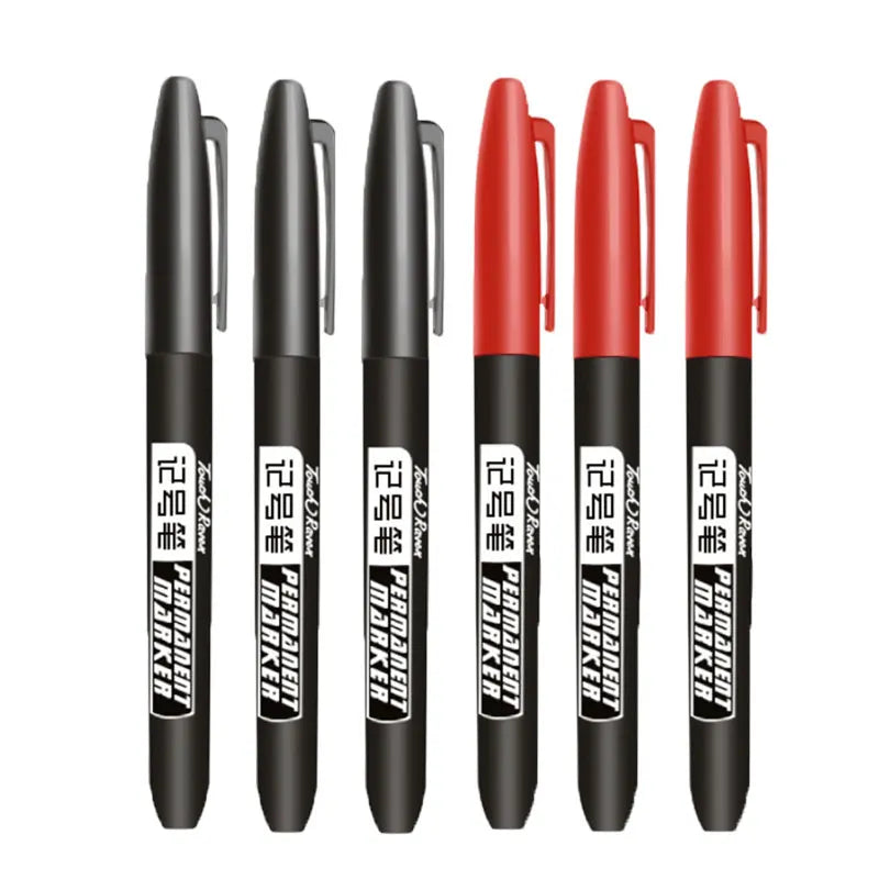 6PCs/Set Permanent Marker Pen Fine Point Waterproof Markers Thin Nib Crude Nib Black Blue Red Ink 1.5mm Fine Color Marker Pens