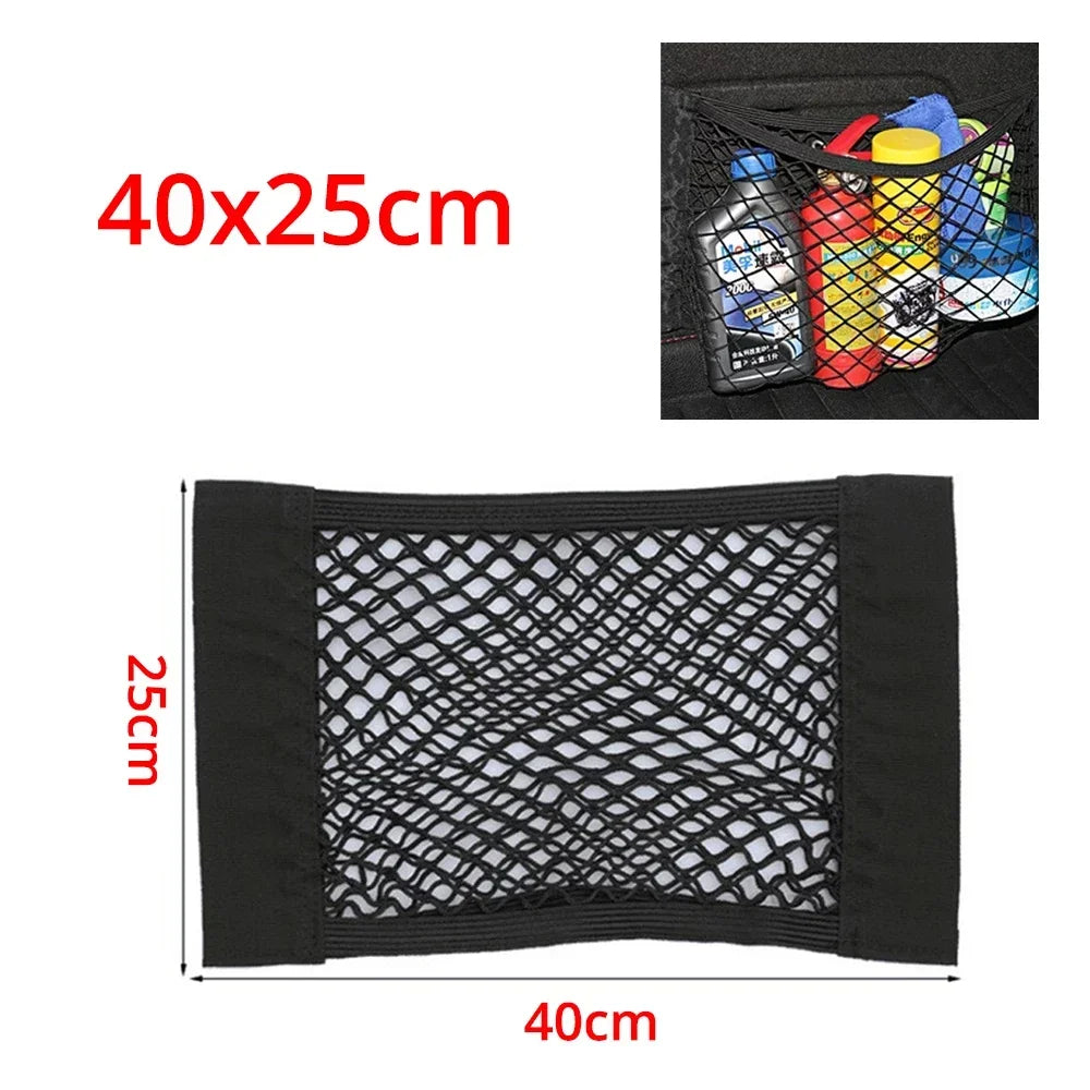 Car Back Rear Trunk Organizer Net Mesh Seat Elastic String Magic Sticker Universal Storage Bag Pocket Auto Accessories Put Paper