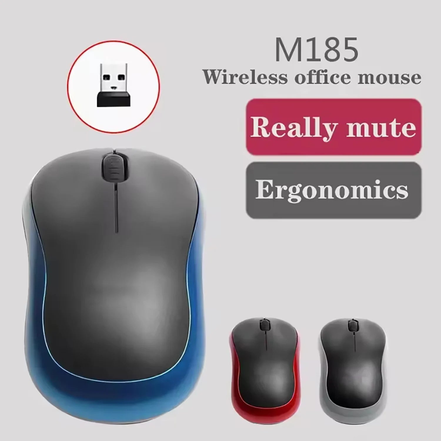 M185 Mini Wireless Mouse Comfortable Portable Mouse Mice 1000DPI Ergonomic Mouse 2.4GHz with USB Mini Receiver for PC//Laptop