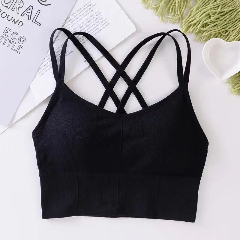 Sexy Women Tops Back Cross Strap Tank Top Running Sports Bra Breathable Soft Fitness Solid Color Yoga Bra