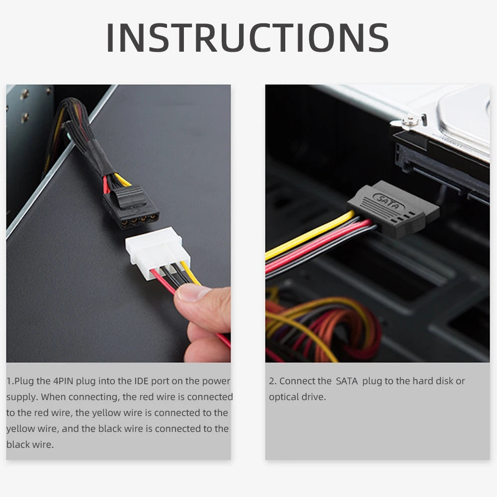 IDE Molex 4 pin to 2 x SATA Power Cable Serial ATA Y Splitter Hard Driver Dual Extension Cord Adapter Connector