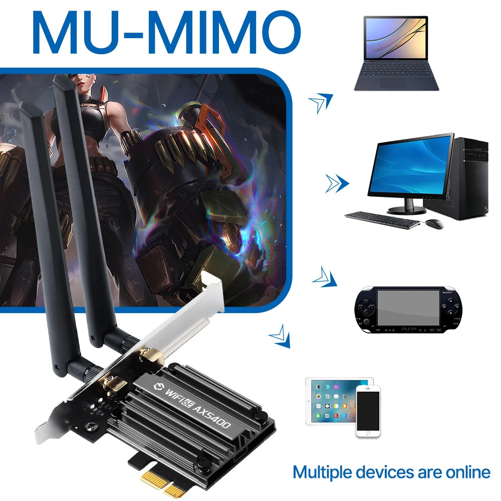 FENVI MT7922 5374Mbps WiFi 6E Adapter BT 5.2 Tri Band 2.4G/5G/6Ghz Wireless PCIE Adapter 802.11AX Network Card For PC Win 10/11