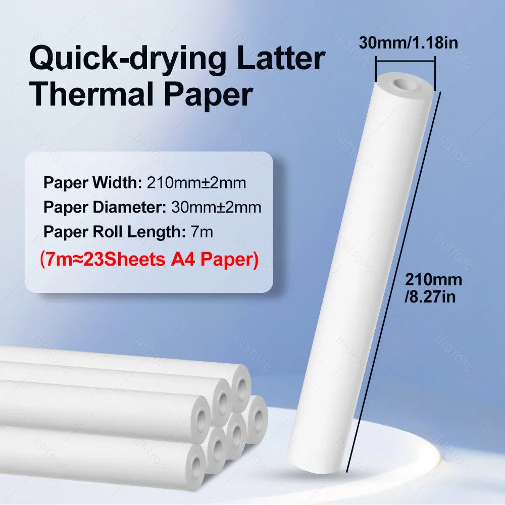 A4 Thermal Paper Thermal Printing Paper 210*30mm for A4 Wireless Bluetooth A40 Portable Printer Paper Rolls