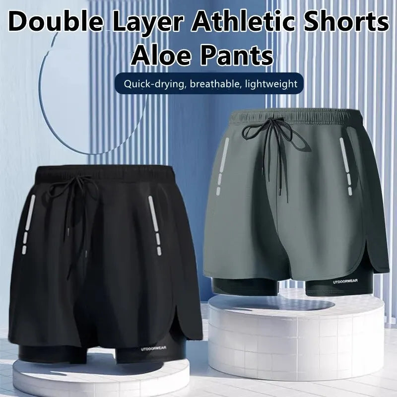 Men's Aloe Pants Athletic Shorts Two-Layer Swim Trunks: Quick-Drying, Stylish & Comfortably Fit for Beach, Pool & Hot Spring
