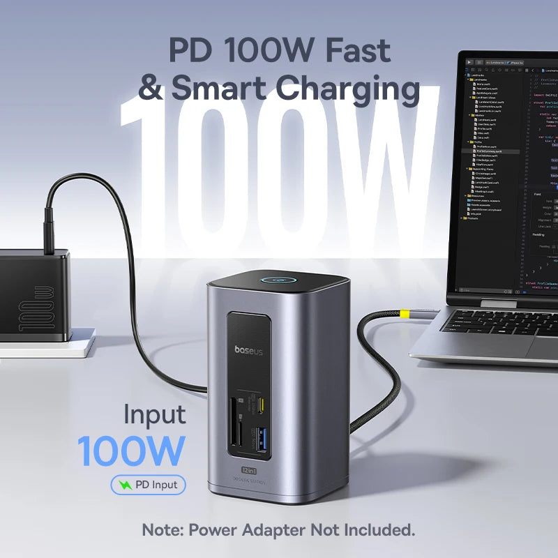 Baseus 12-in-1 USB C HUB to HDMI 4K@60Hz Dual Display USB 3.2 Adapter with RJ45 SD TF PD 100W Docking Station for Window Mac Hub