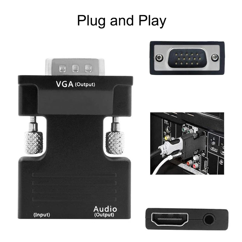 HDMI-Compatible To VGA Adapter Converter TV Box 1080P PC Aux Jack 3.5 Video Audio Cable Projector Monitor Display Port