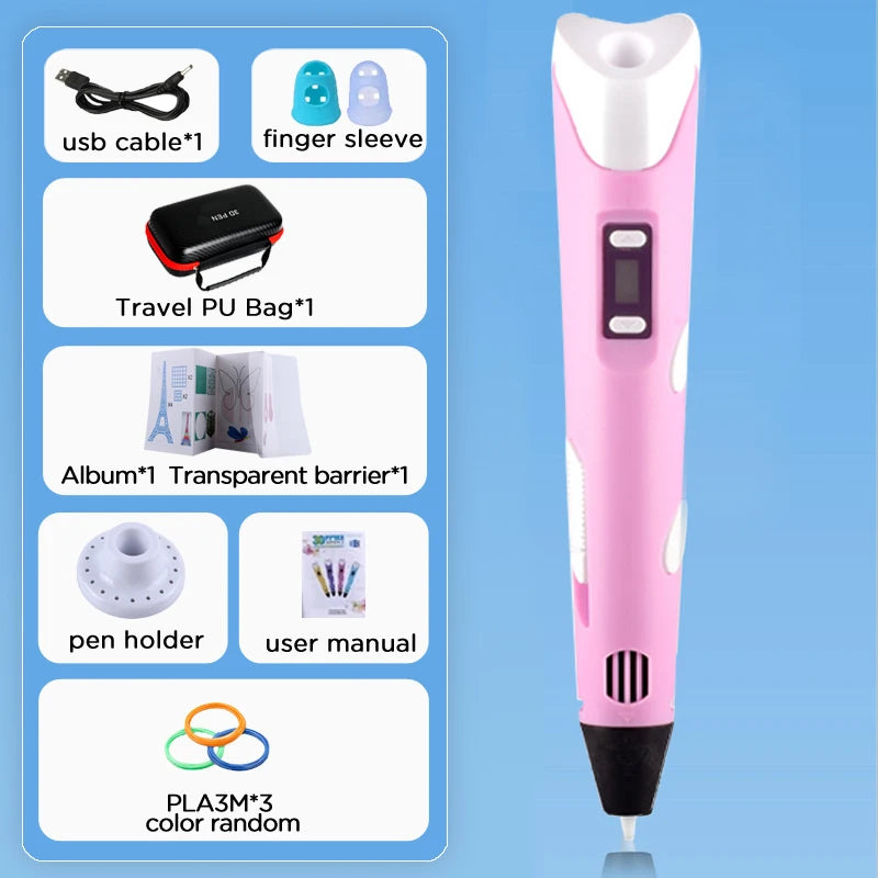 3D Pen Drawing Printing Pen With LCD Screen Compatible PLA Filament Toys Safe Paiting for Children DIY Christmas Birthday Gift