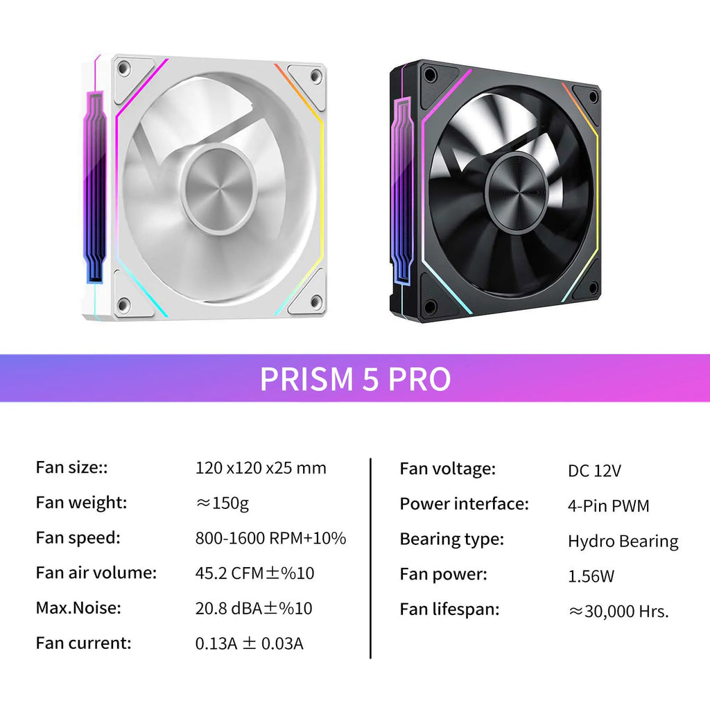LDPCSJ OEM PRISM 5 PRO Computer Chassis Fan 12cm ARGB 4 Pin PWM Quiet Cooling Fan 12V Large Air Volume 45.2CFM/800-1600RPM
