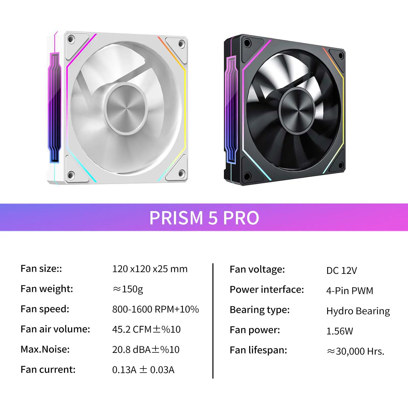 LDPCSJ OEM PRISM 5 PRO Computer Chassis Fan 12cm ARGB 4 Pin PWM Quiet Cooling Fan 12V Large Air Volume 45.2CFM/800-1600RPM