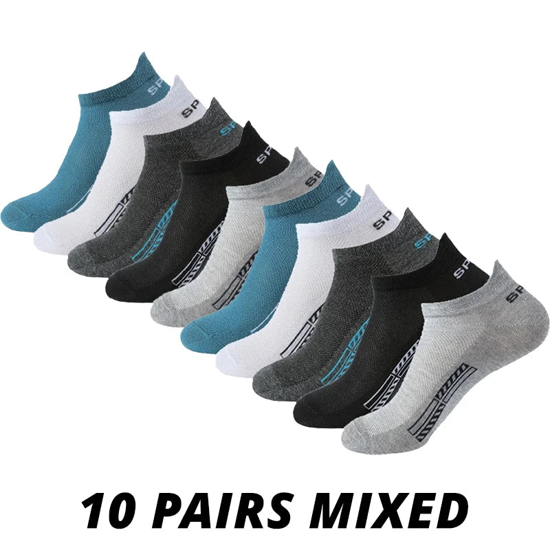5/10/20 Pairs Of Mens Summer Thin Mesh Breathable Mens Polyester Sports Socks Sweat Absorbing Short Socks