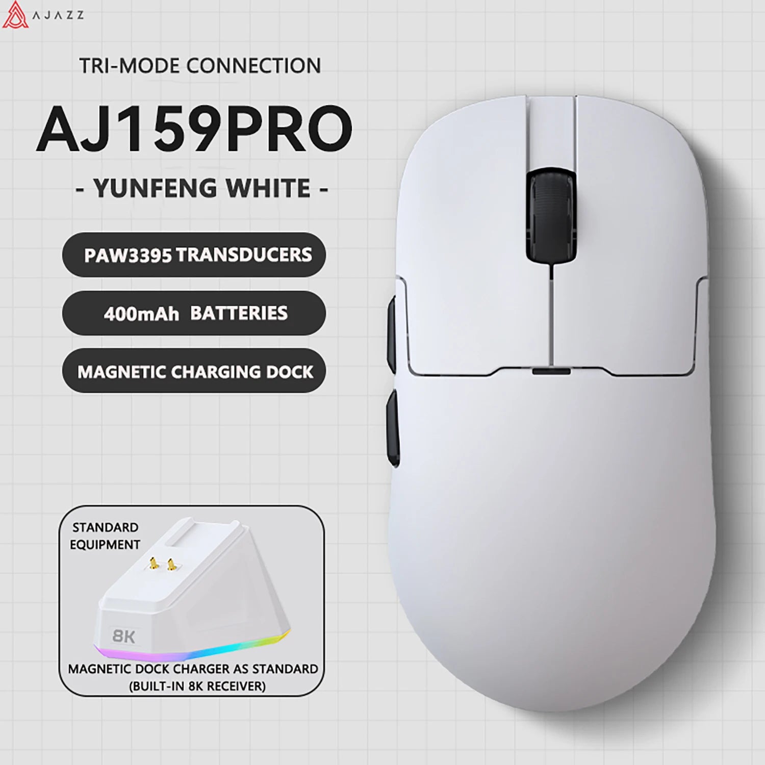 AJAZZAJ159 gaming mouse three-mode 8k wireless charging base lightweight professional gaming PAW3395