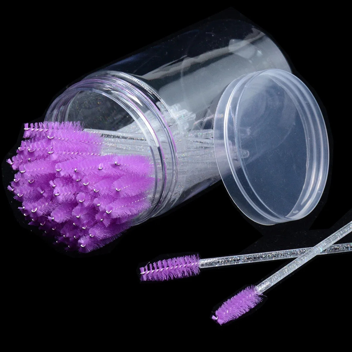 CNKESS 50Pcs/Bottle Disposable Eyelash Extension Mascara Wand Glitter Micro Lash Brushes Spoolie With Container Case Wholesale
